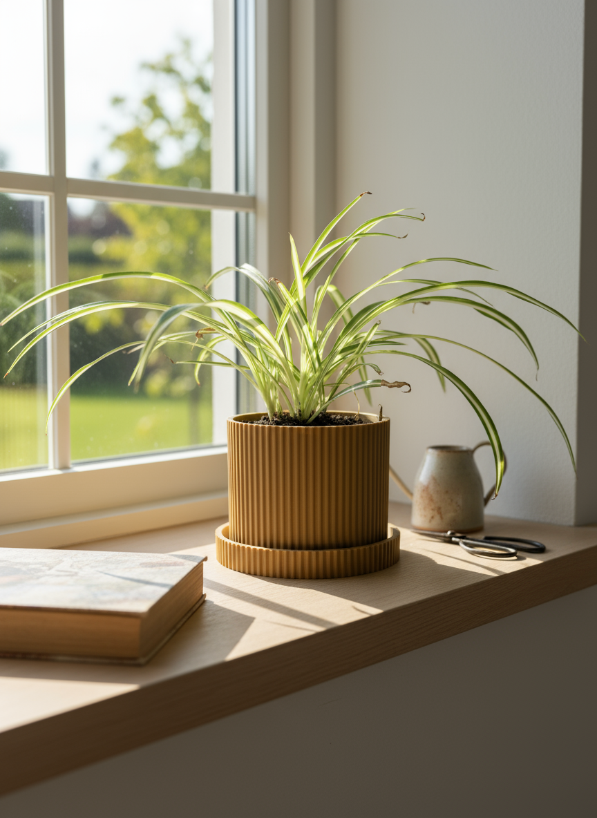Moderní žebrovaný květináč s podmiskou – minimalistický design, 3D tisk
