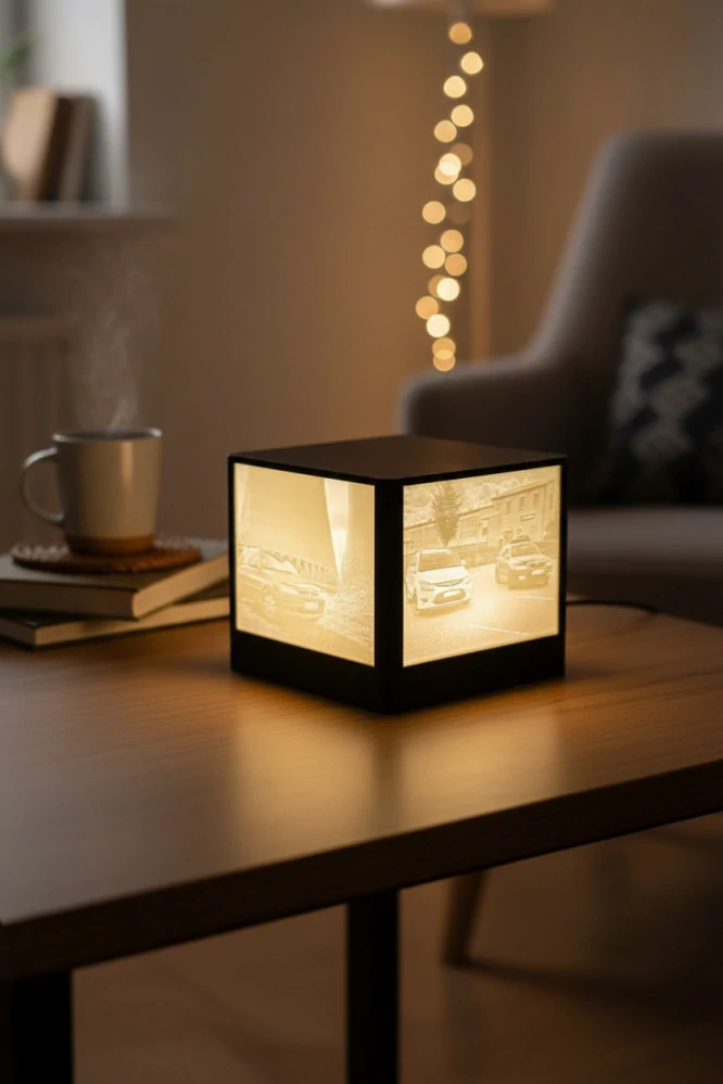 Krychlová lampa s litofaniemi