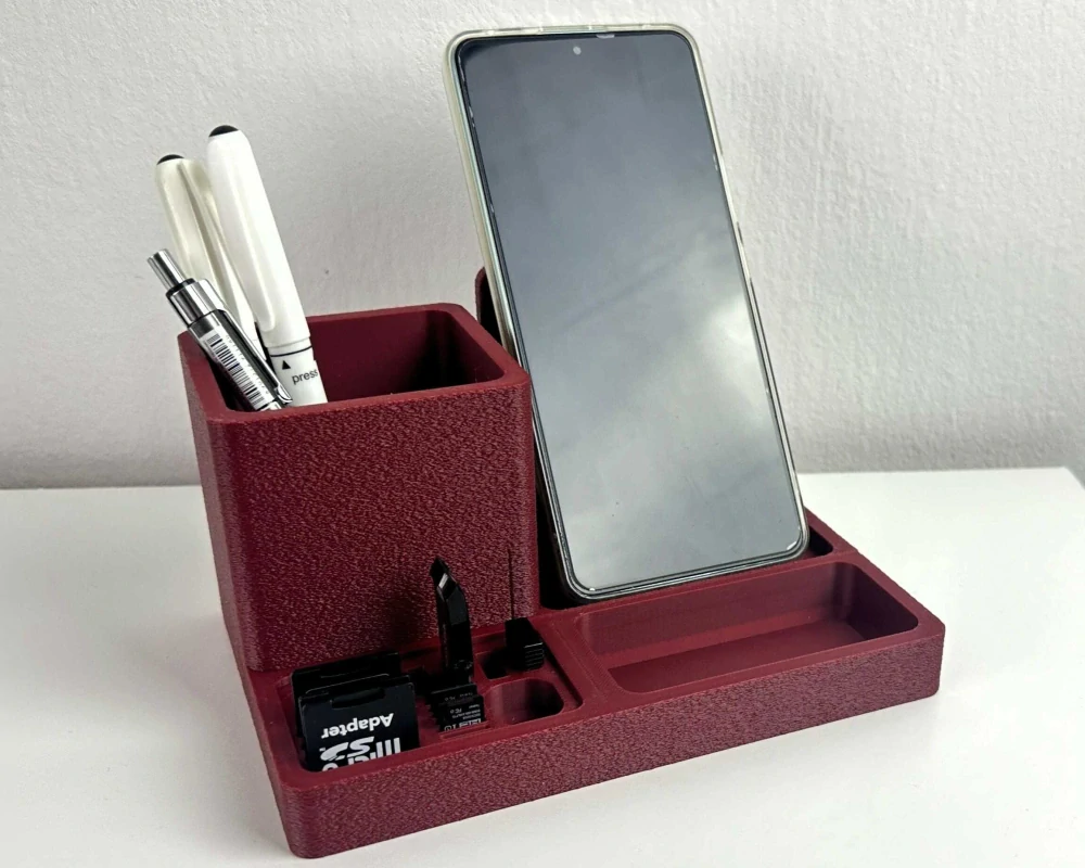 Stolní organizér 3v1 – držák na mobil, SD karty a tužky (3D tisk)