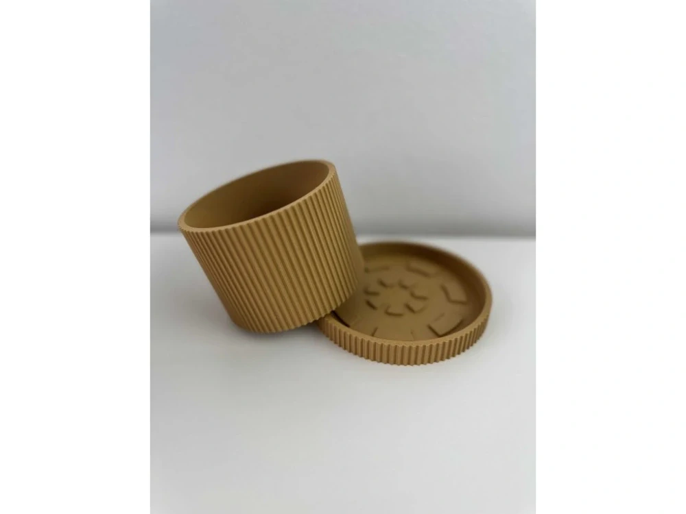 Moderní žebrovaný květináč s podmiskou – minimalistický design, 3D tisk
